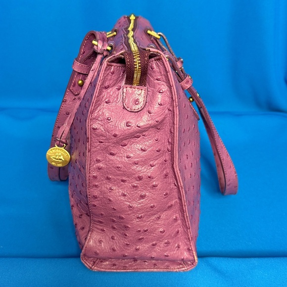 BRAHMIN LARGE TORI TOTE FIG NORMANDY OSTRICH EMBOSSED LEATHER PURPLE TYPE COLOR